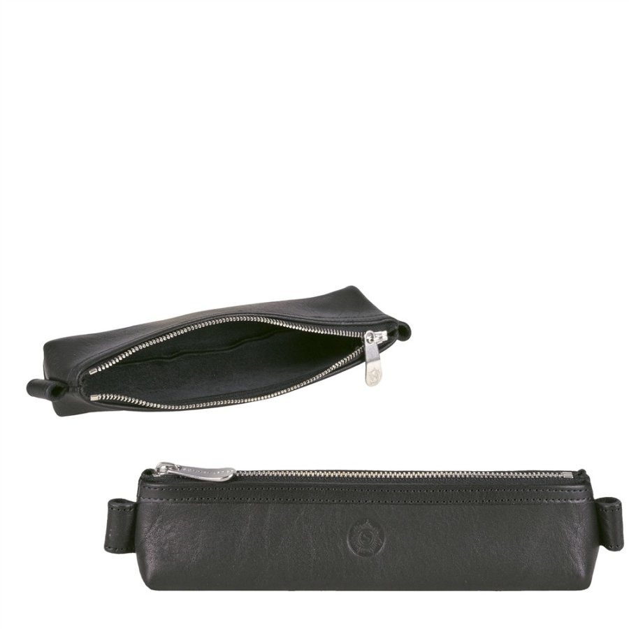 Federmäppchen Leder 19x5cm klein 'Kafka' schwarz Sonnenleder