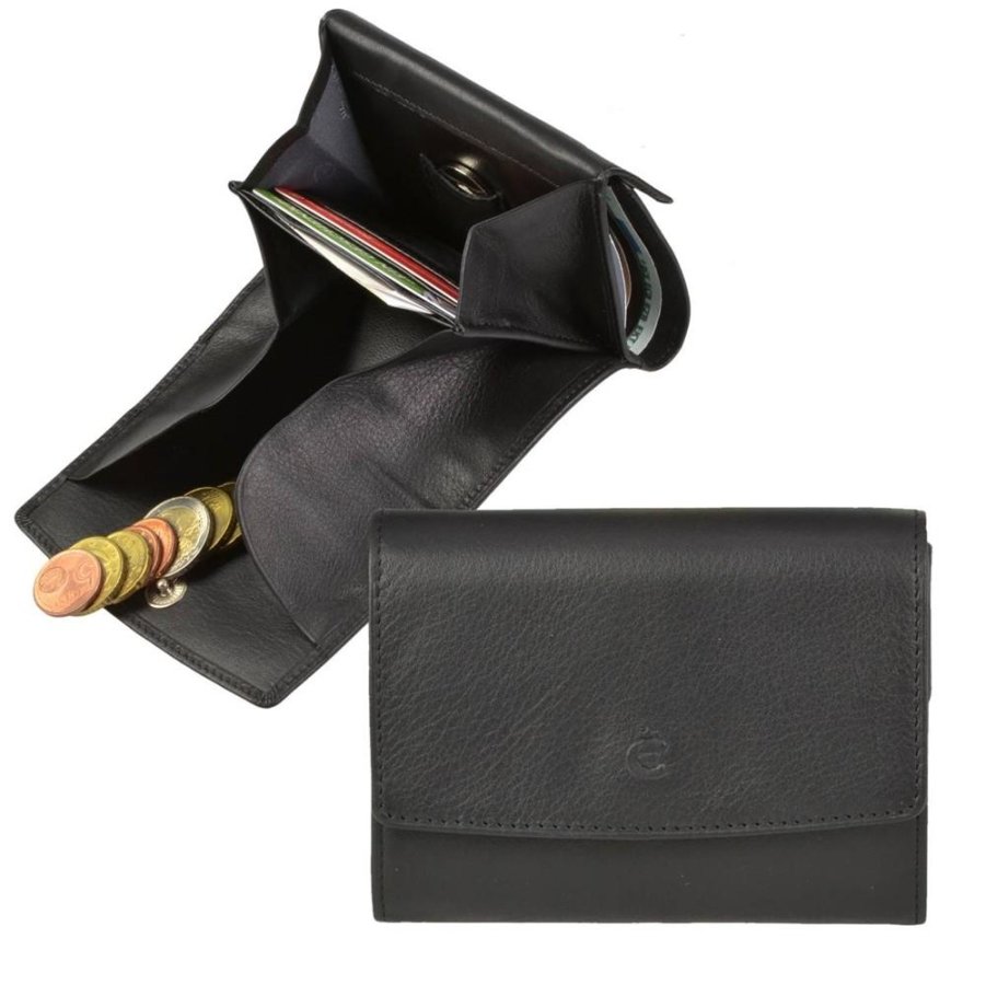 Esquire Herren Geldbörse mit 2 Münzfächern Leder 11x8cm klein 'Logo' schwarz , Portemonnaie mit 2 Fächer für Münzen, Geldbeutel Männer