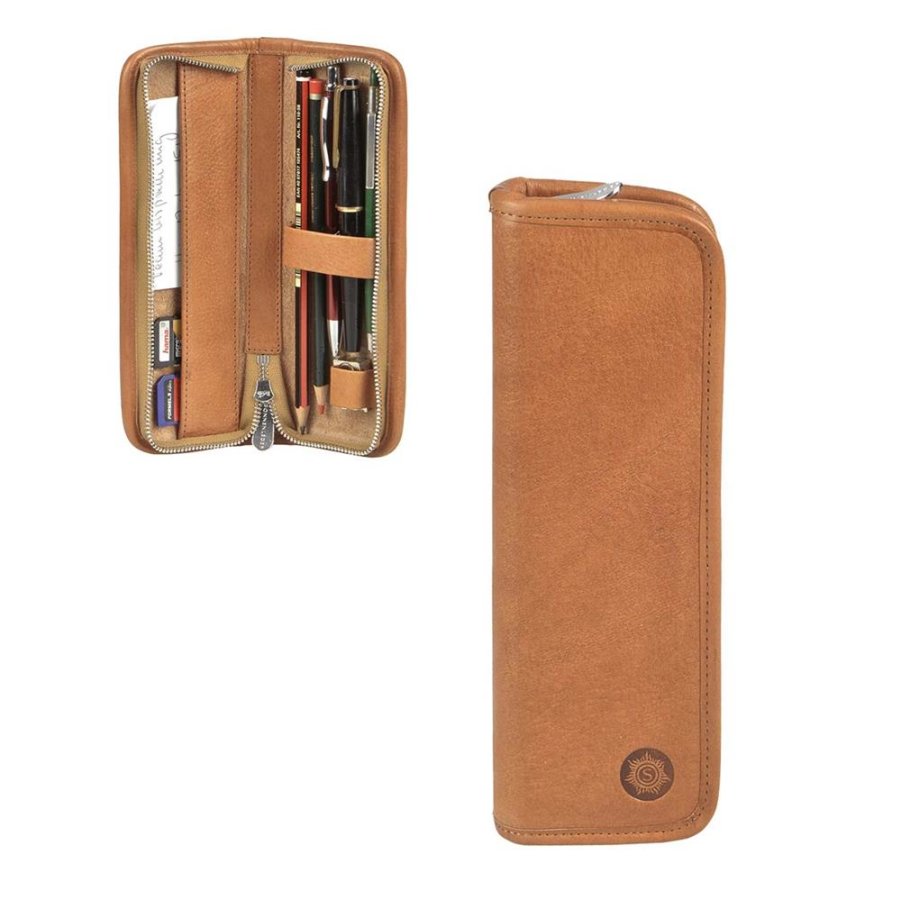 Federmäppchen Leder 19x7cm 'Böll' für 5 Stifte naturbraun Sonnenleder