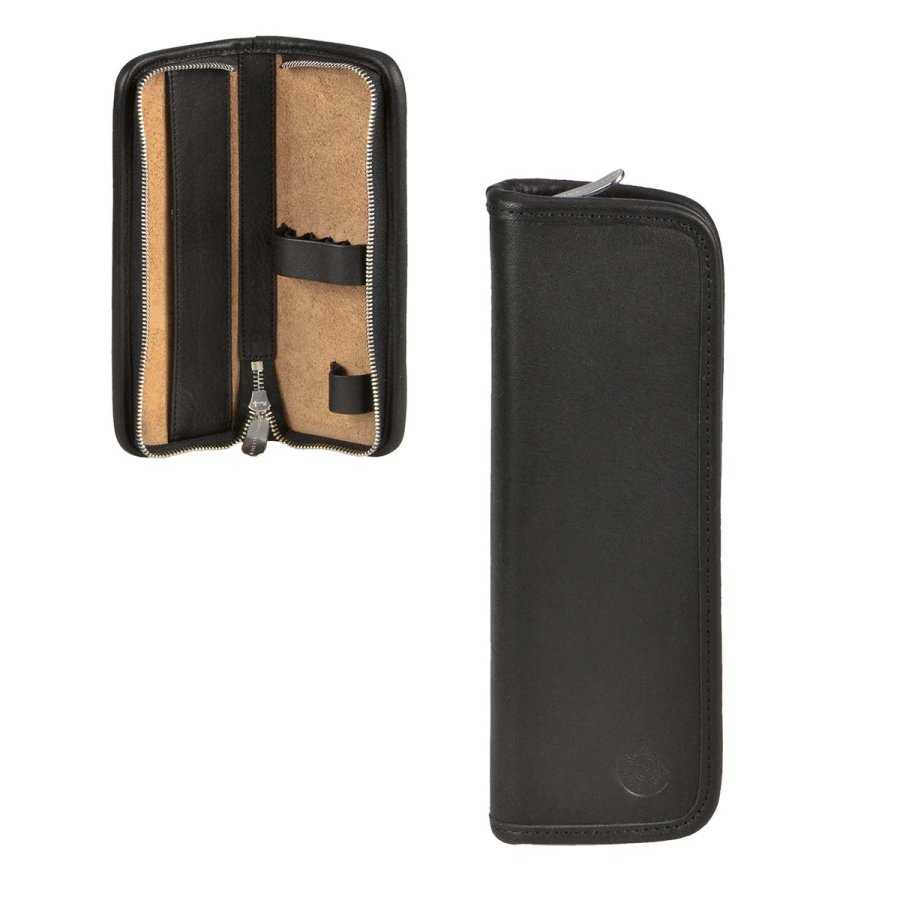 Federmäppchen Leder 19x7cm 'Böll' für 5 Stifte schwarz Sonnenleder