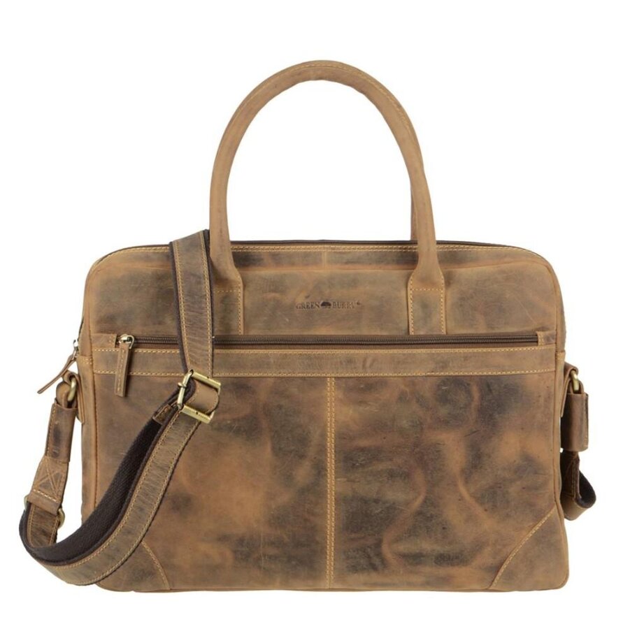 Damen Businesstasche Leder antikbraun 41x29cm A4 | Greenburry Vintage Aktentasche mit Notebookfach 33x24cm. Elegante Arbeitstasche mit Trolleyband.