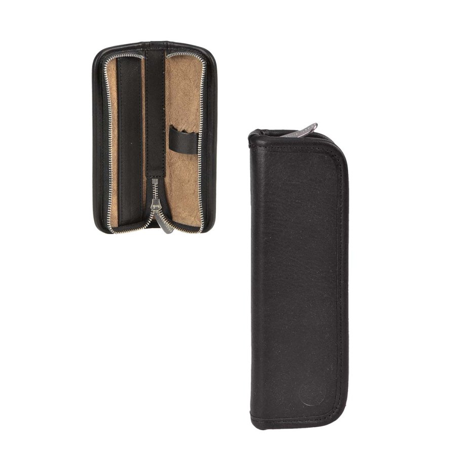 Federmäppchen Leder 16x5cm 'Grass' für 3 Stifte schwarz Sonnenleder