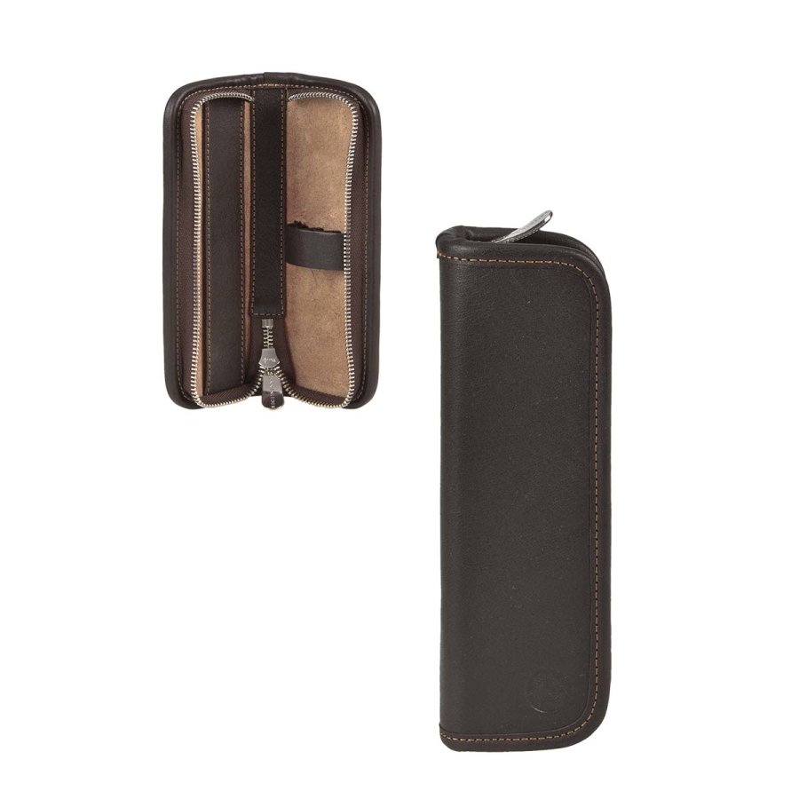 Federmäppchen Leder 16x5cm 'Grass' für 3 Stifte mocca Sonnenleder