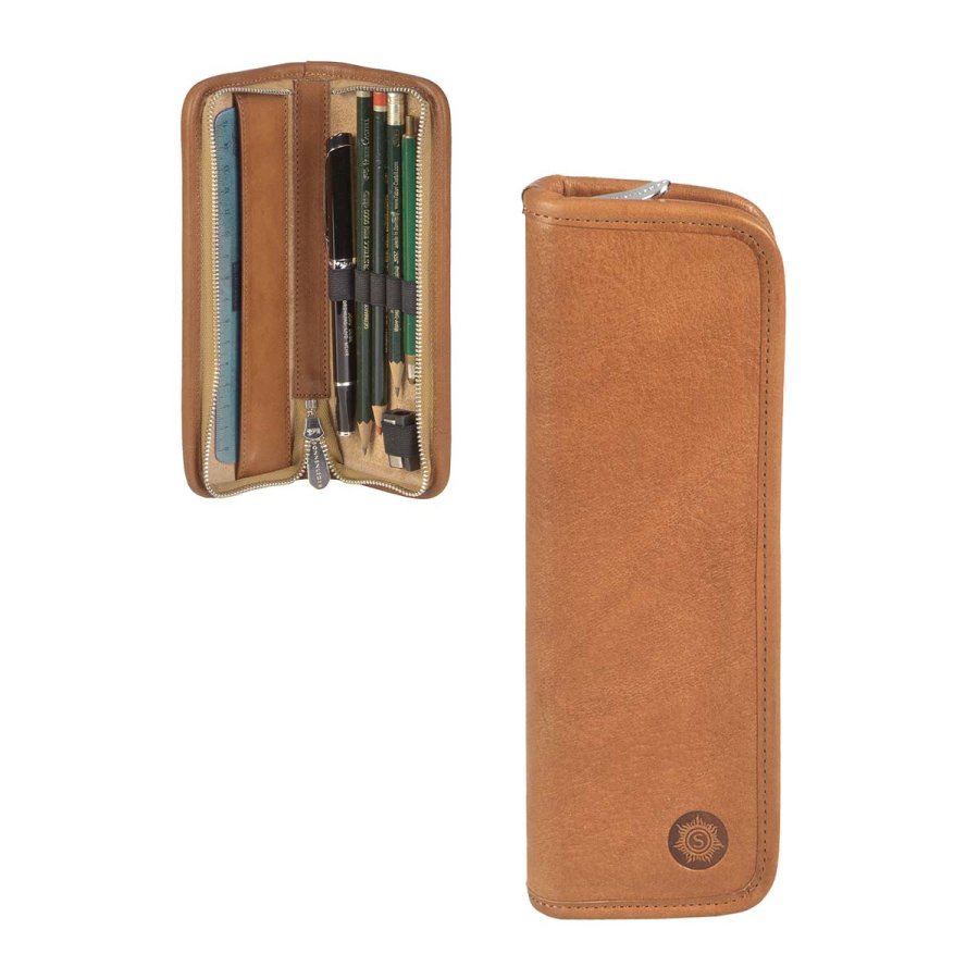 Federmäppchen Leder 19x7cm 'Kluge' für 5 Stifte naturbraun Sonnenleder