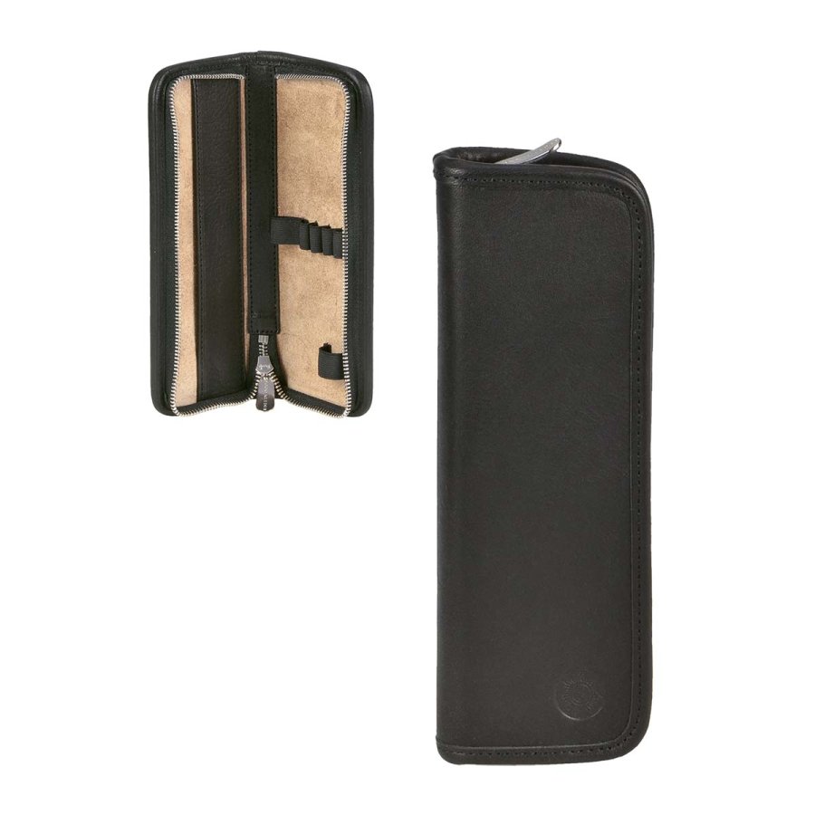 Federmäppchen Leder 19x7cm 'Kluge' für 5 Stifte schwarz Sonnenleder