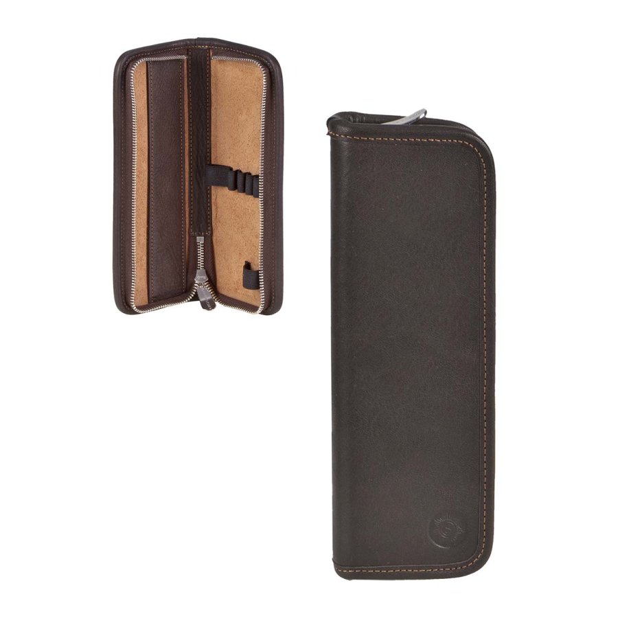 Federmäppchen Leder 19x7cm 'Kluge' für 5 Stifte mocca Sonnenleder