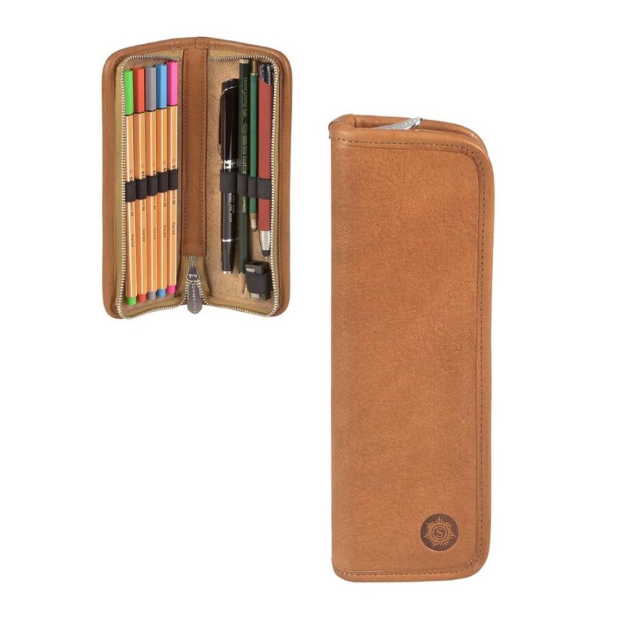 Federmäppchen Extra-Füllerschlaufe Leder naturbraun 19x7cm | Sonnenleder Lenz. Langlebige Qualität für Schule, Studium und einen geordneten Alltag.