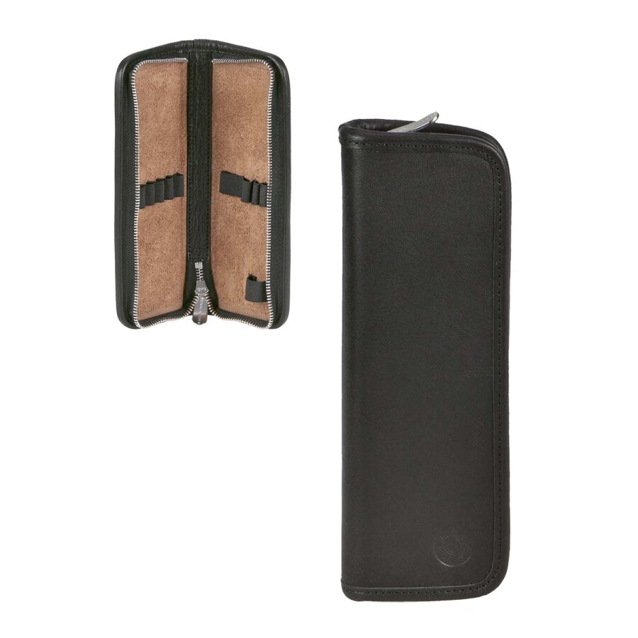 Federmäppchen Extra-Füllerschlaufe Leder schwarz 19x7cm | Sonnenleder Lenz. Der elegante Organizer für Ihre Business-Schreibgeräte und Füller.