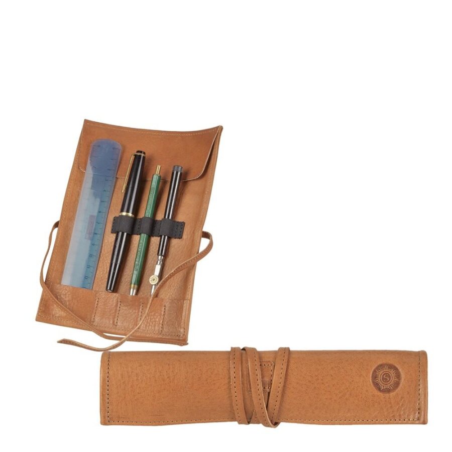 Stiftrolle 3 Stiftschlaufen Leder naturbraun 13x19cm | Sonnenleder Kästner. Langlebige Qualität für Schule, Studium und einen geordneten Alltag.