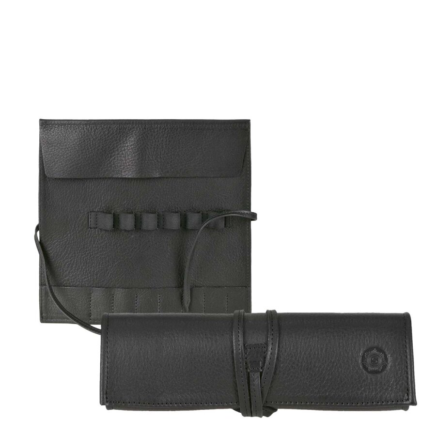 Stiftrolle 6 Stiftschlaufen Leder schwarz 19x19cm | Sonnenleder Fichte. Der elegante Organizer für Ihre Business-Schreibgeräte und Lineal im Büro.