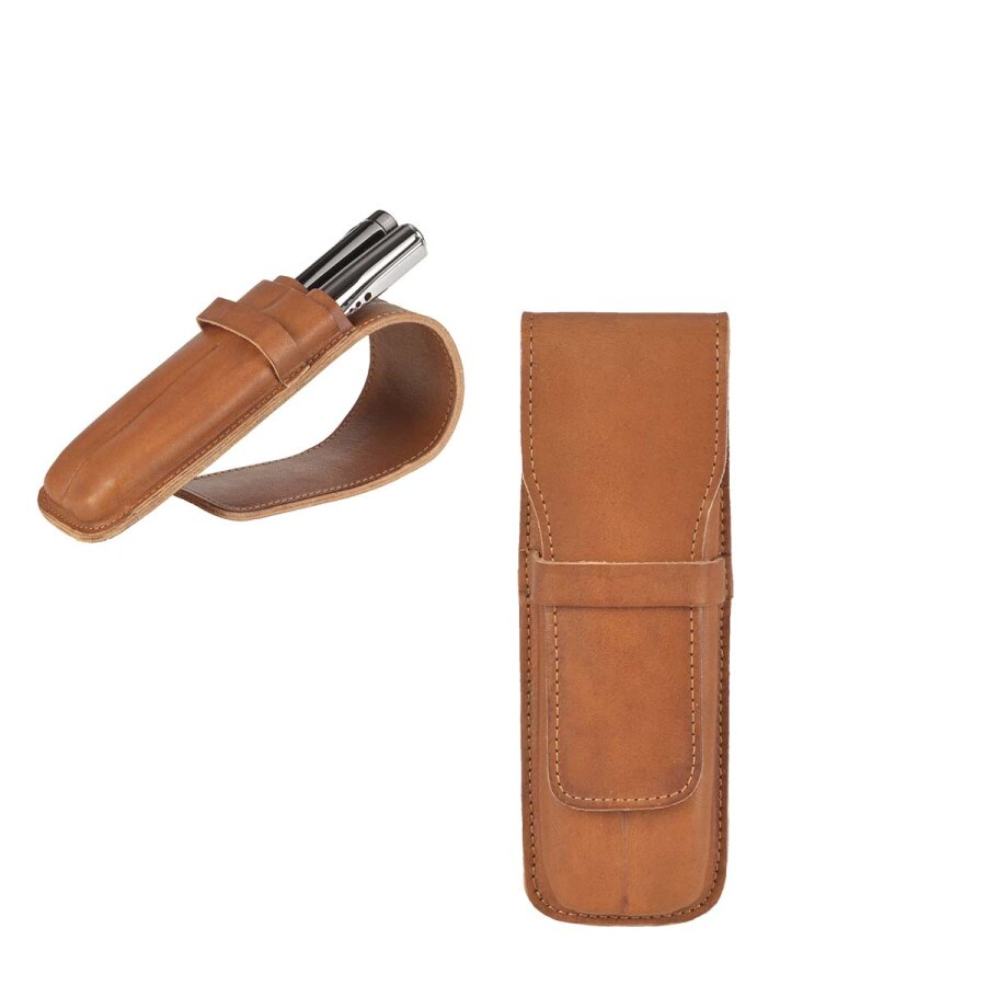 Stiftetui Schutz für 2 Schreibgeräte Leder naturbraun 15x5cm | Sonnenleder Karasek. Langlebige Qualität für Schule, Studium und einen geordneten Allta