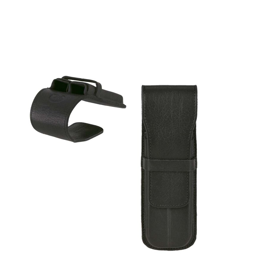 Stiftetui Schutz für 2 Schreibgeräte Leder schwarz 15x5cm | Sonnenleder Karasek. Der elegante Organizer für Ihre Business-Schreibgeräte im Büro.