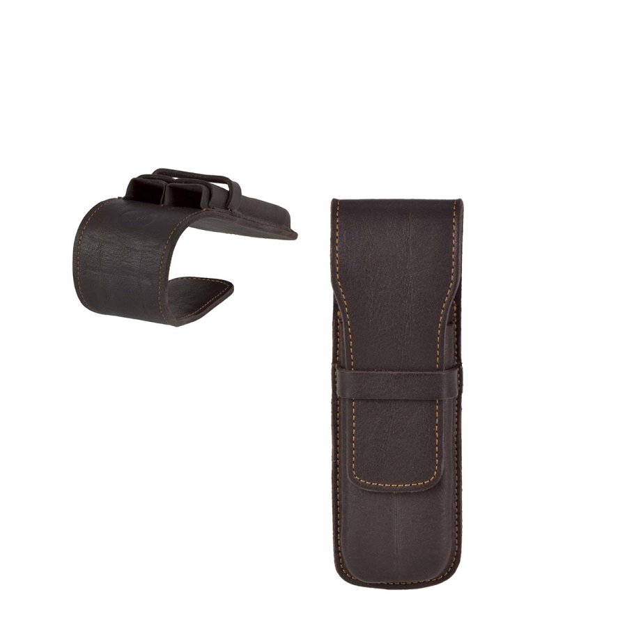 Schreibgeräteetui Leder 15x5cm 'Karasek' für 2 Stifte mocca Sonnenleder
