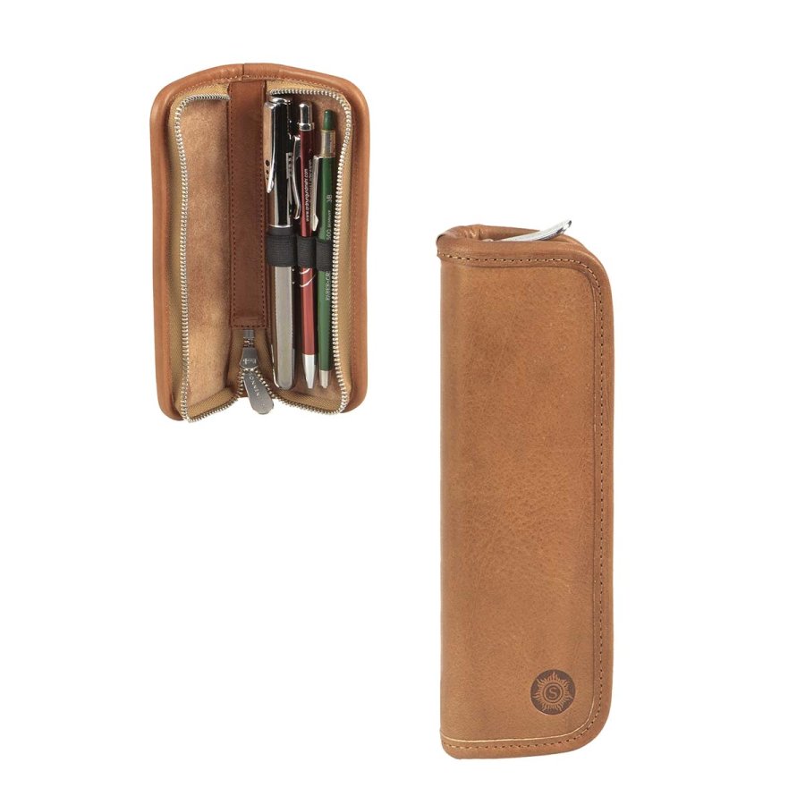 Federmäppchen Leder 16x5cm 'Richter' für 3 Stifte naturbraun Sonnenleder