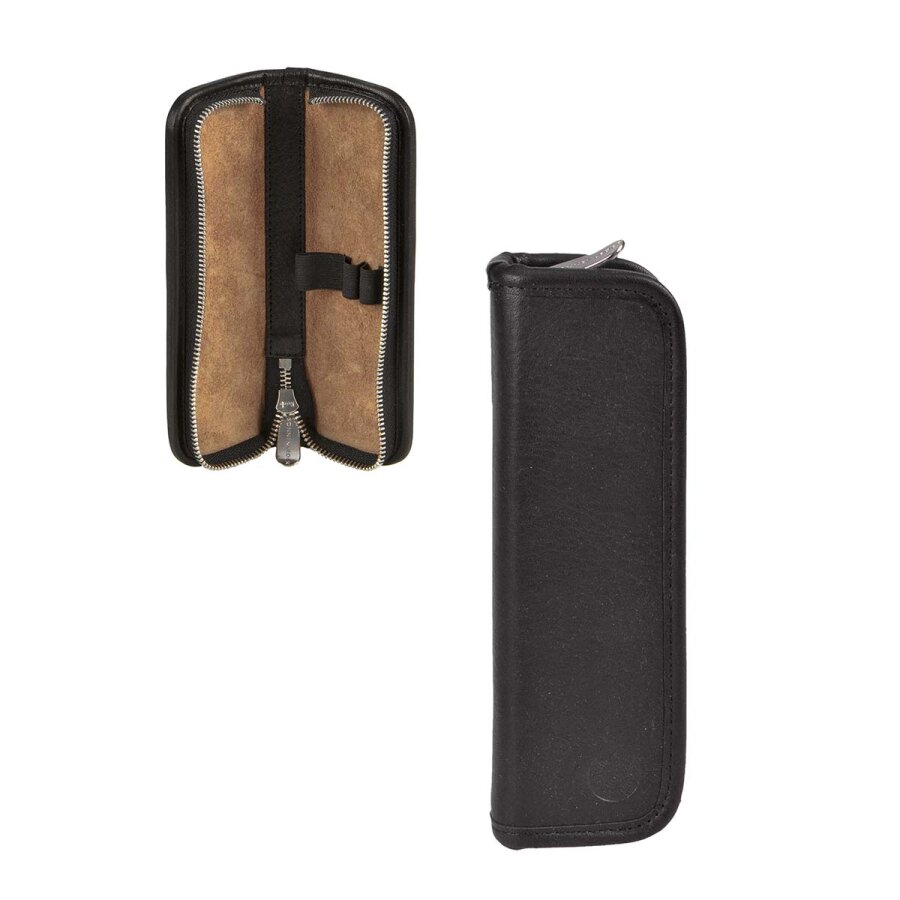 Stiftetui 3 Stiftschlaufen Leder schwarz 16x5cm | Sonnenleder Richter. Der elegante Organizer für Ihre Business-Stifte und Füllfederhalter.