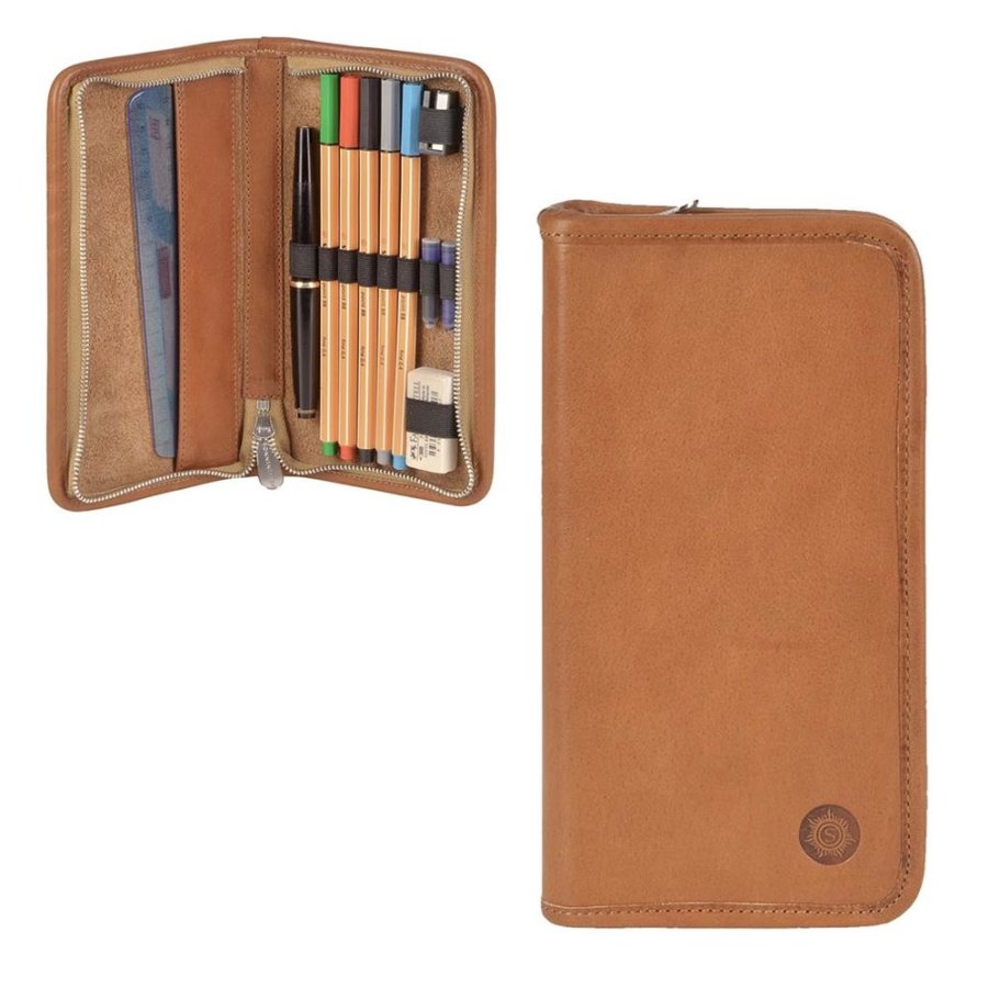 Federmäppchen Leder 19x10cm 'Nietzsche' für 6 Stifte naturbraun Sonnenleder