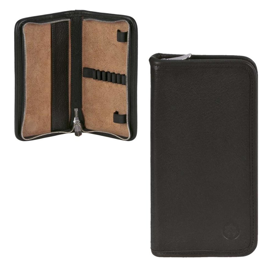 Federmäppchen Leder 19x10cm 'Nietzsche' für 6 Stifte schwarz Sonnenleder