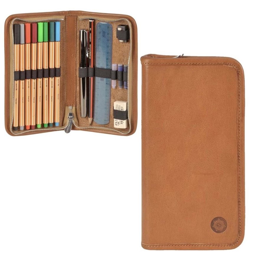 Federmäppchen Leder 19x10cm 'Novalis' für 10 Stifte naturbraun Sonnenleder