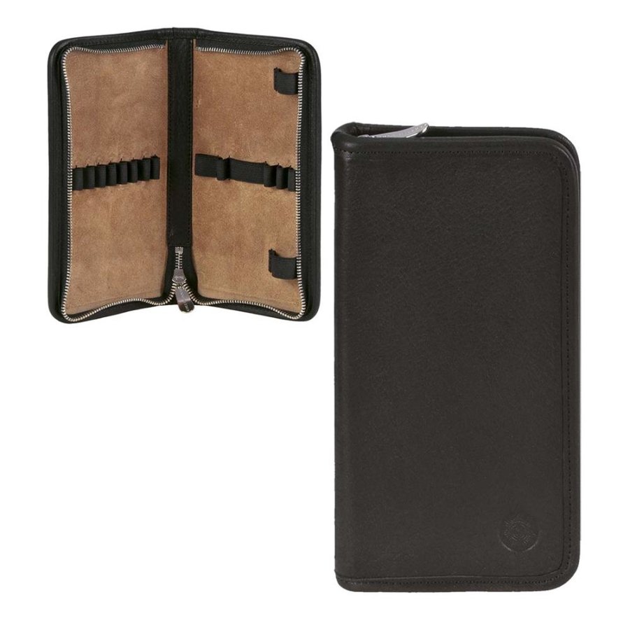 Federmäppchen Leder 19x10cm 'Novalis' für 10 Stifte schwarz Sonnenleder