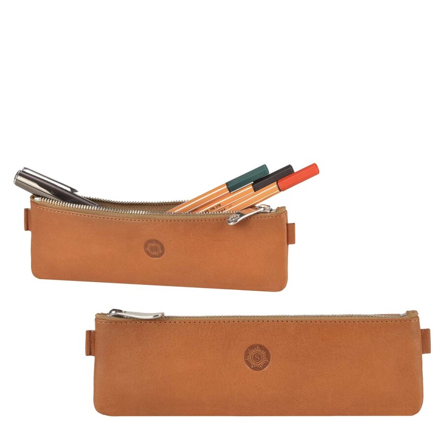 Stiftemäppchen übersichtliches Fach Leder naturbraun 19x6cm | Sonnenleder Schreibetui. Langlebige Qualität für Schule, Studium und Berufsalltag.