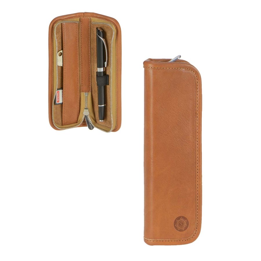 Federmäppchen Leder 17x5cm 'Kant' für 1 Füller naturbraun Sonnenleder