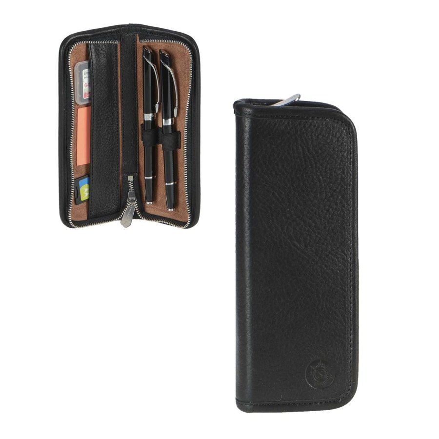 Federmäppchen Leder 17x6cm 'Mörike' für 2 Füller schwarz Sonnenleder