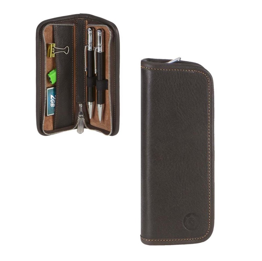 Federmäppchen Leder 17x6cm 'Mörike' für 2 Füller mocca Sonnenleder