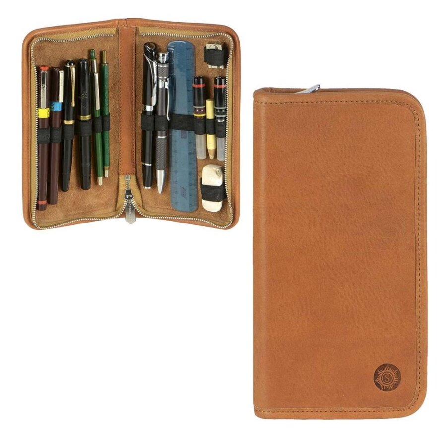 Sonnenleder Federmäppchen Nolte 8 Schlaufen 19x10cm Leder natur 801-399. Hochwertiges Stiftetui für 4 Füller und 4 Stifte bietet Schutz im Alltag.