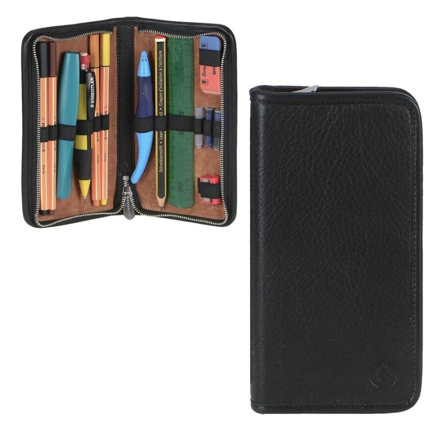 Sonnenleder Federmäppchen Nolte 8 Schlaufen 19x10cm Leder schwarz 801-399. Hochwertiges Stiftetui für 4 Füller und 4 Stifte bietet Schutz im Alltag.