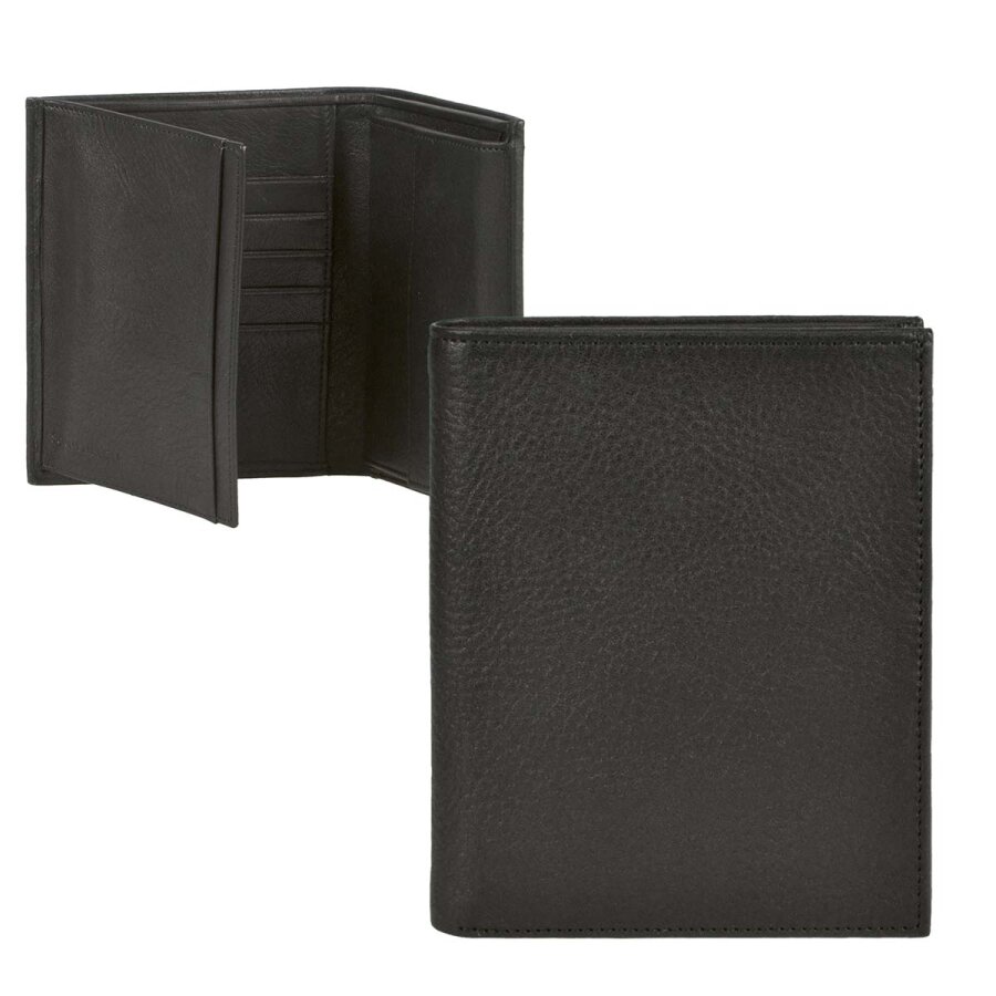 Herren Geldbörse Hochformat Leder schwarz 10x13cm | Sonnenleder Donau. Ein klassischer Organizer für Karten & Dokumente in edler Verarbeitung.