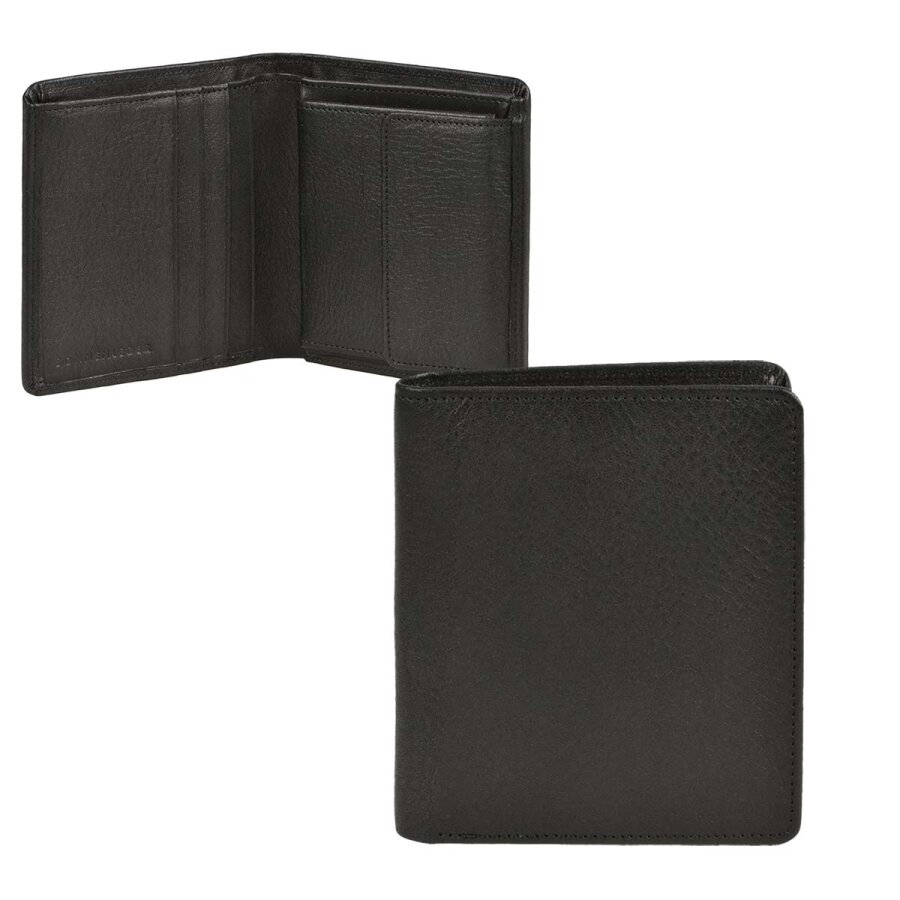 Minibörse Hochformat Leder schwarz 9,5x10,5cm | Sonnenleder Saar. Ein kompakter Organizer für Karten und Bargeld. Hochwertige Handarbeit.