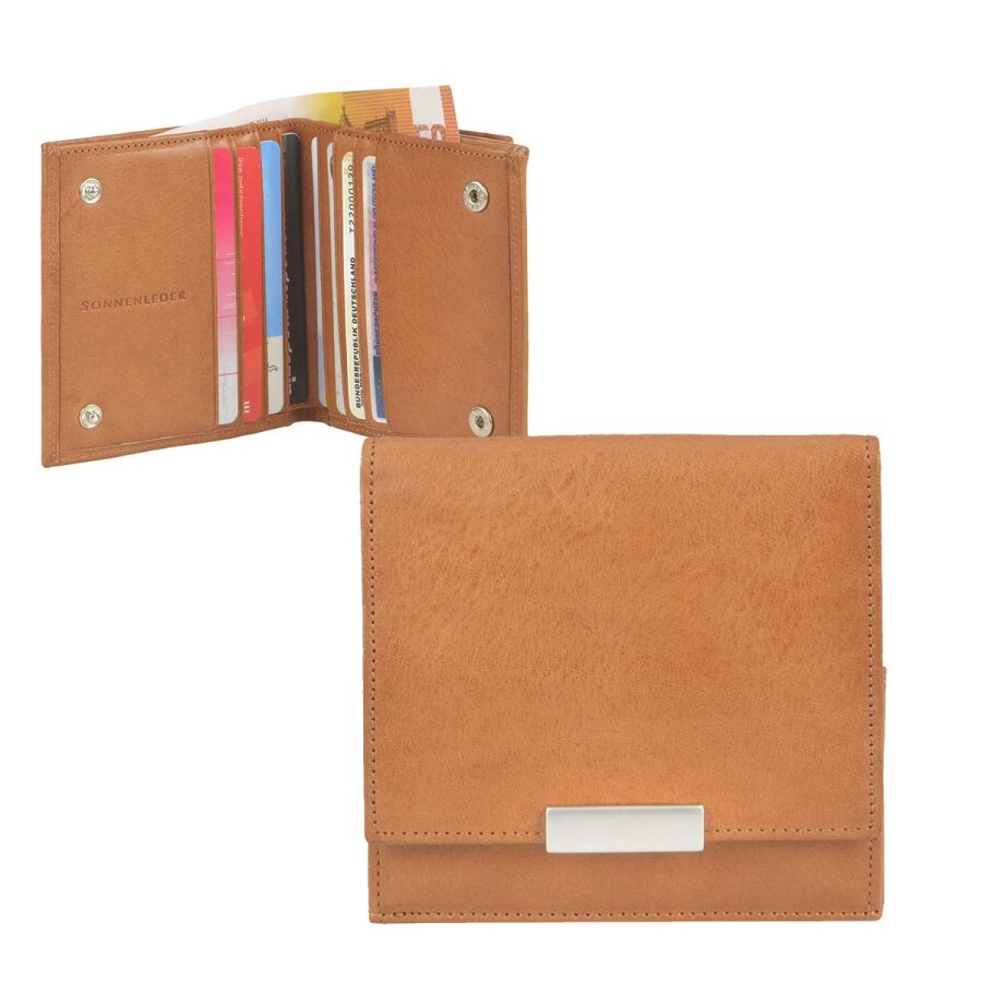 Geldbörse Wiener Schachtel Leder naturbraun 10x10cm | Sonnenleder Wienfluss K. Kompakter Organizer mit 8 Kartenfächern für perfekte Übersicht.