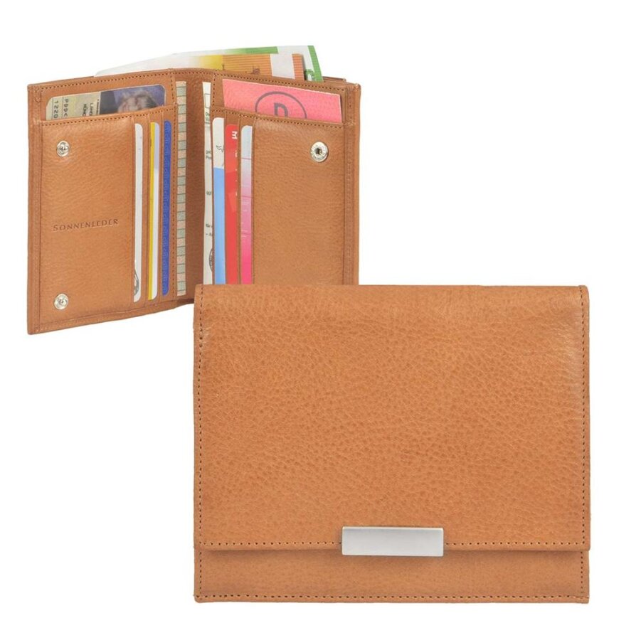 Geldbörse Wiener Schachtel Leder naturbraun 11,8x10cm | Sonnenleder Wienfluss G. Ein übersichtlicher Organizer für Kleingeld, Karten und Geldscheine.