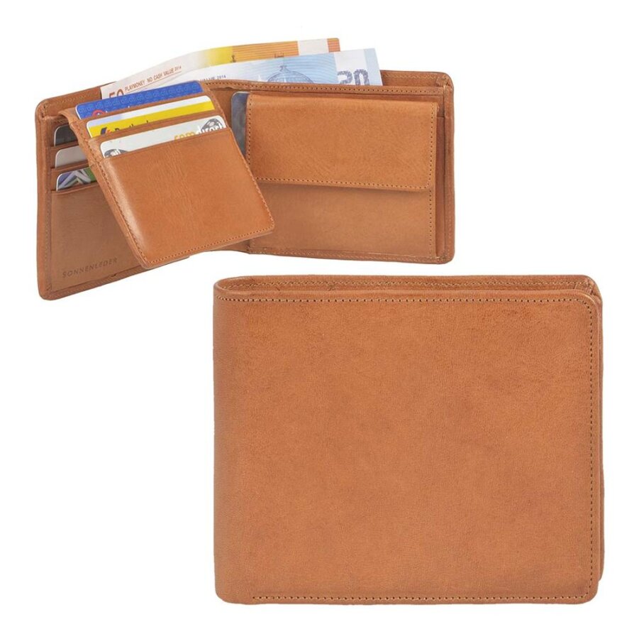 Geldbörse 8 Kartenfächer Leder naturbraun 11x9cm | Sonnenleder Lech. Ein klassischer Organizer für Ihre Finanzen und Karten im praktischen Querformat.