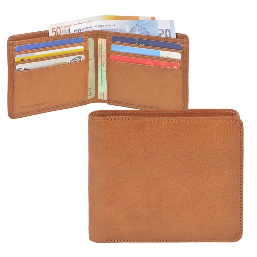 Geldbörse ohne Münzfach Leder naturbraun 11x9cm | Sonnenleder Ems. Ein extra flacher Organizer für Ihre Karten und Geldscheine in der Hosentasche.