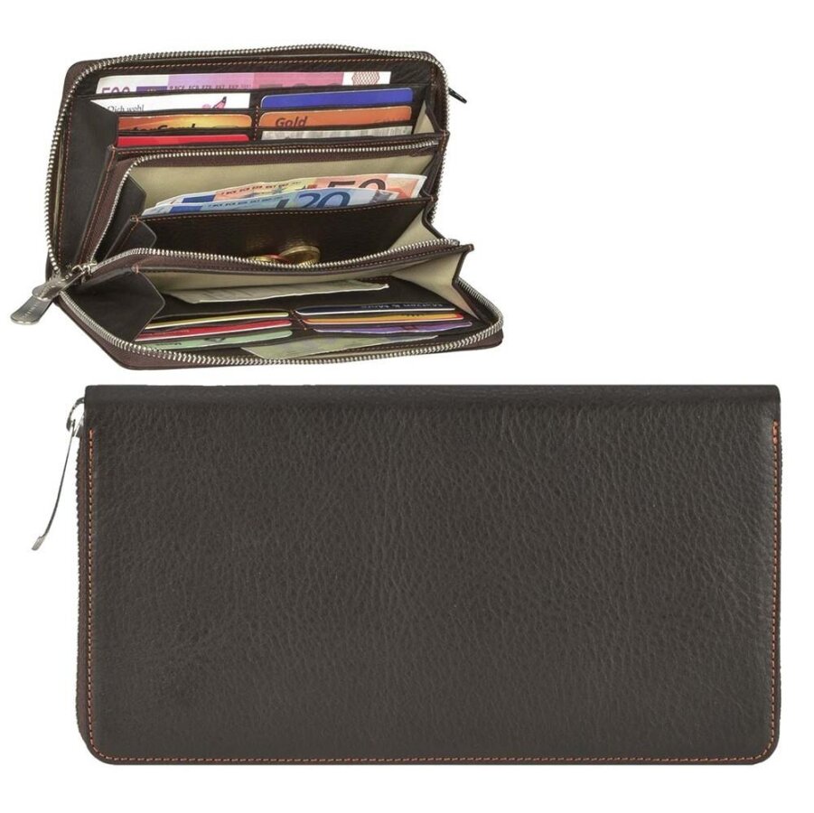 Damen Geldbörse 14 Kartenfächer Leder mocca 20x11cm | Sonnenleder Saale. Ein eleganter Organizer mit viel Platz für Ihre Karten und Bargeld.