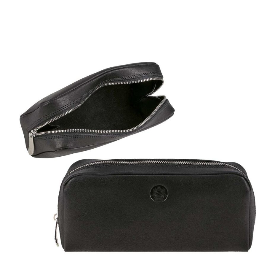 Kosmetiktasche klein handlich Leder schwarz 19x8cm | Sonnenleder Faschina. Ein kompakter Organizer für Kosmetik und Kleinteile in Ihrer Handtasche.