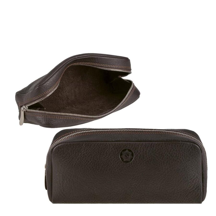 Kosmetiktasche klein handlich Leder mocca 19x8cm | Sonnenleder Faschina. Ein kompakter Organizer für Kosmetik und Kleinteile in Ihrer Handtasche.