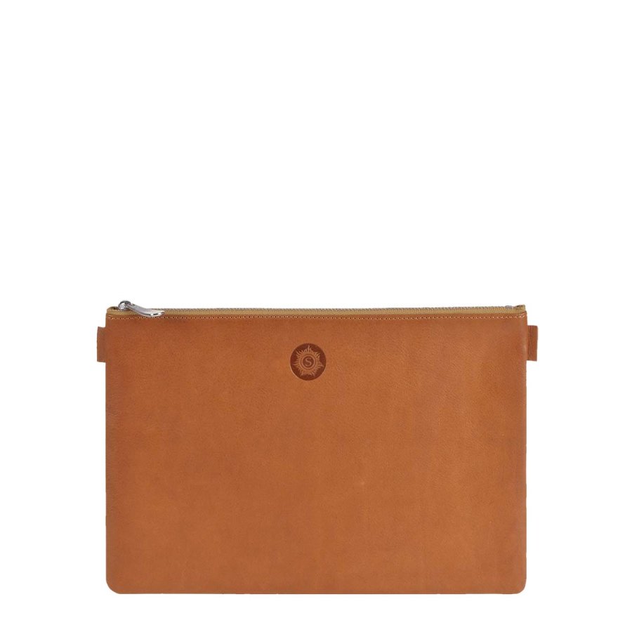 Sonnenleder Banktasche Leder A5 'WEILL' Geldtasche für Geldscheine und Münzen mit Reißverschluss, Dokumententasche, Geldscheintasche, naturbraun