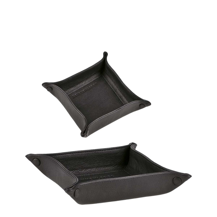 Taschenleerer Leder schwarz 20x20cm | Sonnenleder S Valet Tray. Stilvolle Ablageschale für Schlüssel und Smartphone im Eingangsbereich und Büro.