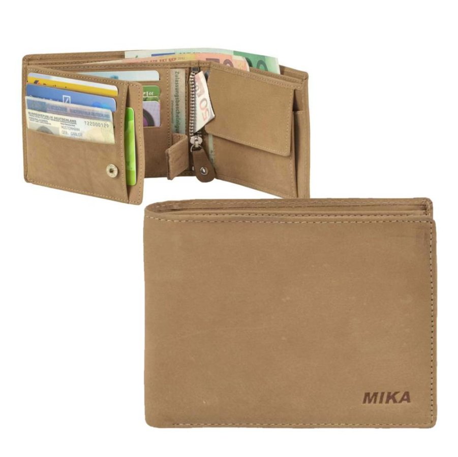 MIKA Geldbörse Leder quer mit 8 Kartenfächern
