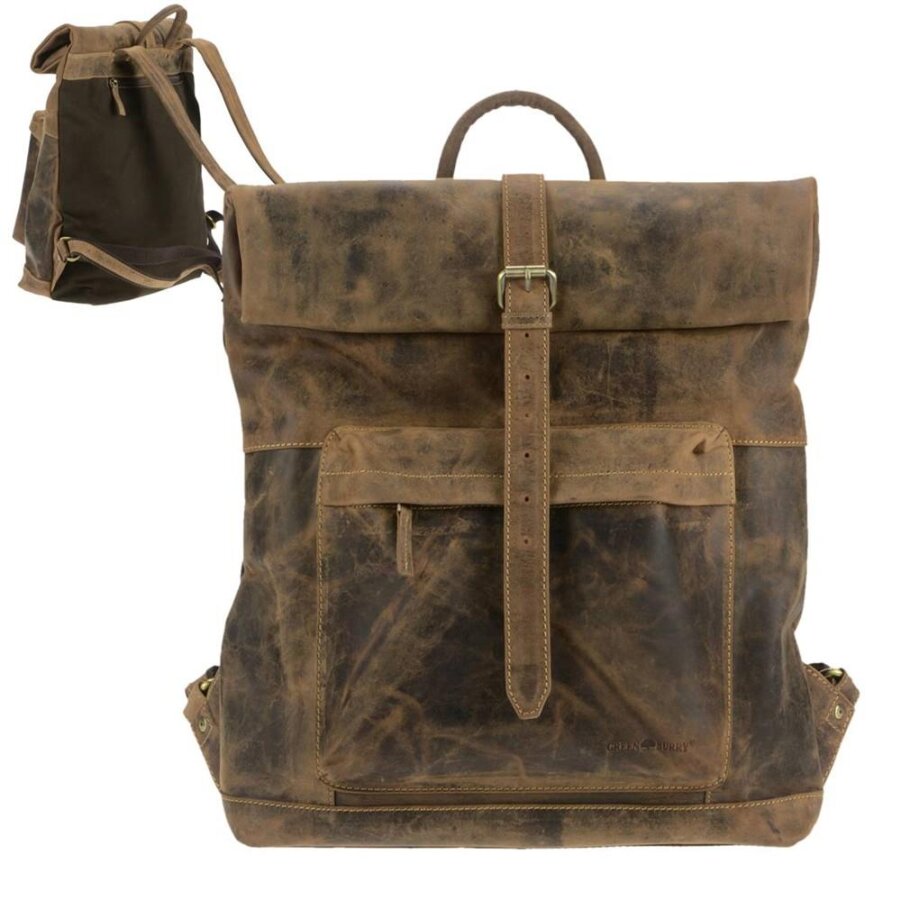 Moderner Rolltop-Rucksack aus Leder im Format A4 mit Kurzgriff | Greenburry Vintage. Die strukturierte Aufteilung für Ihren flexiblen Alltag heute.