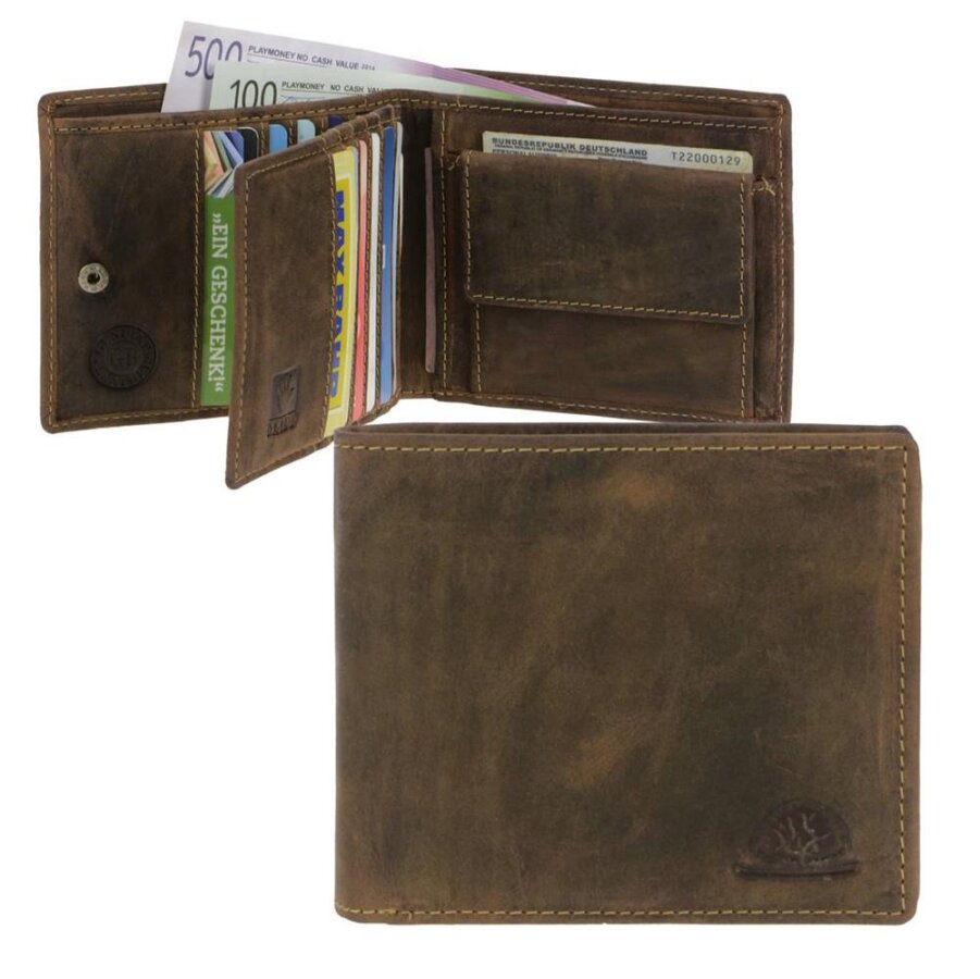 Portemonnaie Herren 12 Kartenfächer Vintage Leder | Greenburry 1672-25. Große Geldbörse mit RFID Schutz gegen Datendiebstahl.