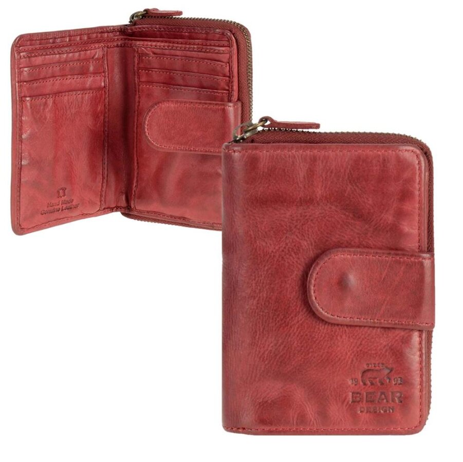 Portemonnaie Damen 10 Kartenfächer Münzfach Leder rot 9x13cm | Bear Design Ciro. Handliche Ledergeldbörse für mehr Übersicht in jeder Handtasche.