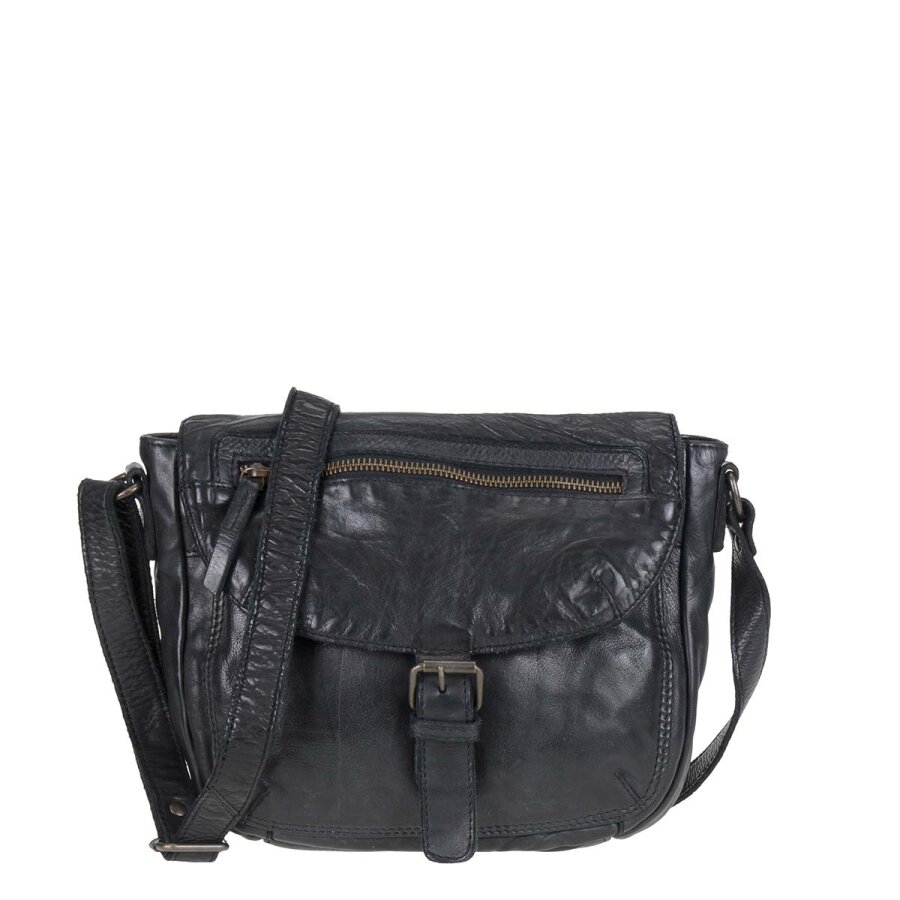 Schultertasche Damen viele Reißverschlussfächer Leder schwarz 28x21x6cm | Bear Design Mattea. Funktionale Umhängetasche für Damen mit A5-Format.