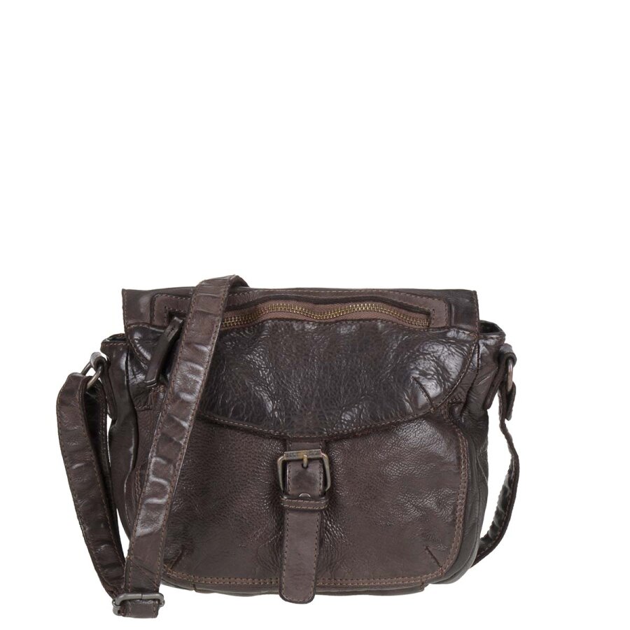 Schultertasche Damen viele Reißverschlussfächer Leder braun 28x21x6cm | Bear Design Mattea. Funktionale Umhängetasche für Damen mit A5-Format.