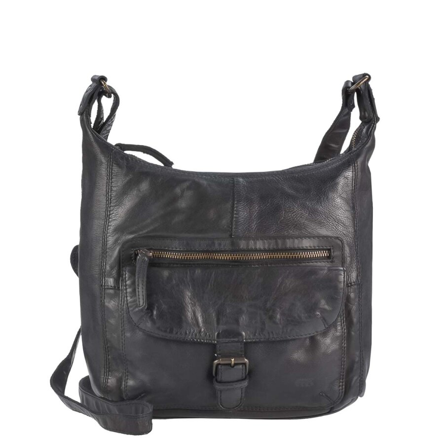 Schultertasche Damen viele Fächer Leder schwarz 30x27cm | Bear Design Anna. Klassische Umhängetasche mit separatem Vorfach für eine klare Organisation