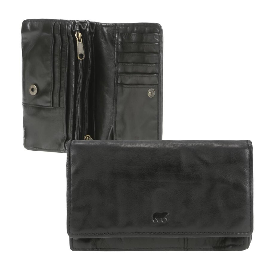 Portemonnaie Leder 15x9cm mit 14 Kartenfächern 'Emma' schwarz Bear Design CL782-black