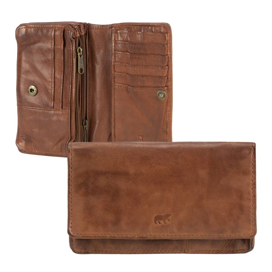 Portemonnaie Leder 15x9cm mit 14 Kartenfächern 'Emma' cognac Bear Design CL782-cognac