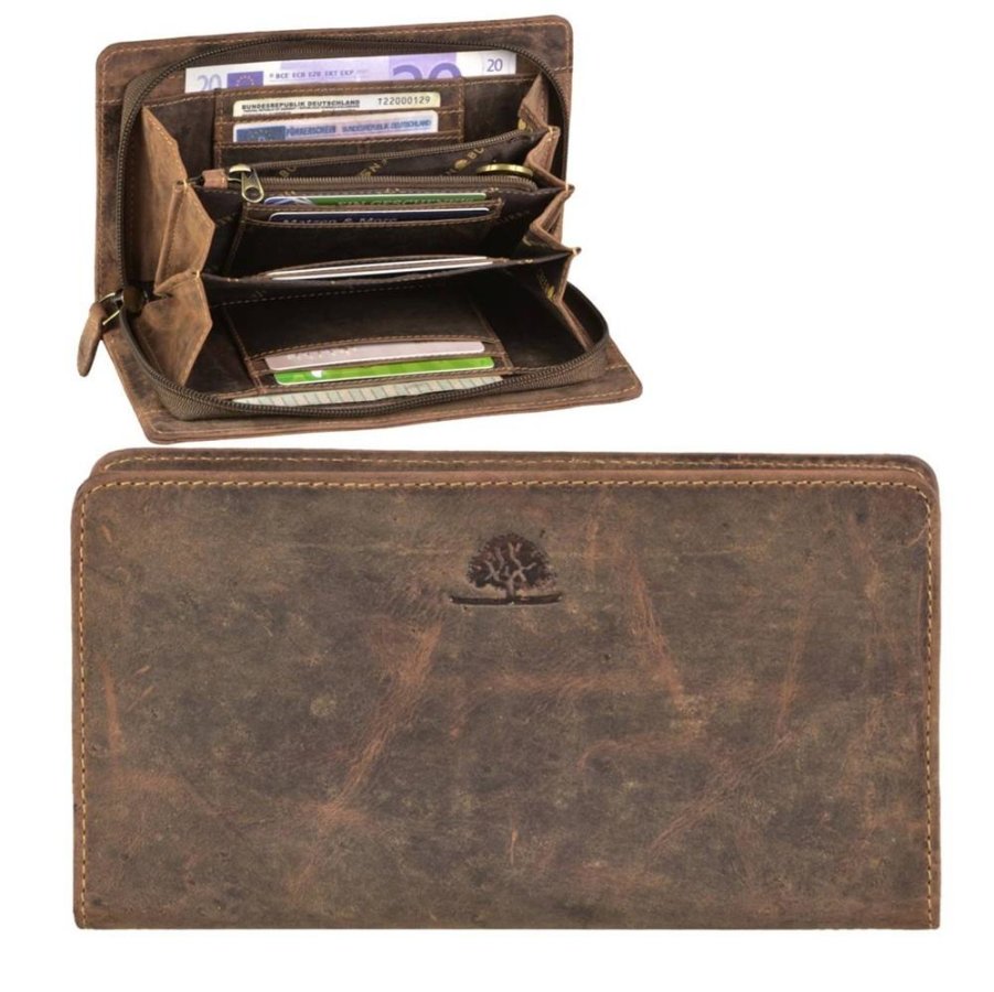 Geldbörse Leder 19x10cm mit Reißverschluss 'Vintage' antikbraun Greenburry1678-25